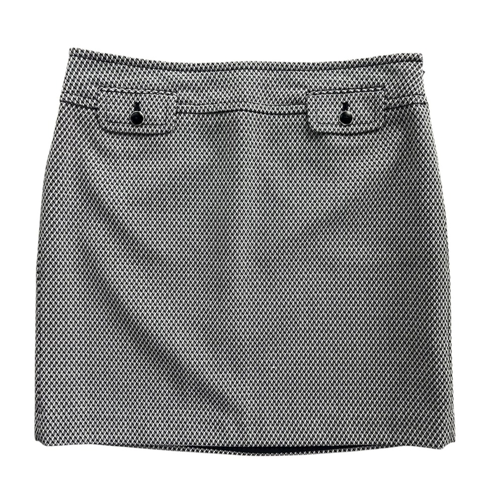 Ann Taylor LOFT Women 10 Black White Geometric Textured Woven Pockets Mini Skirt